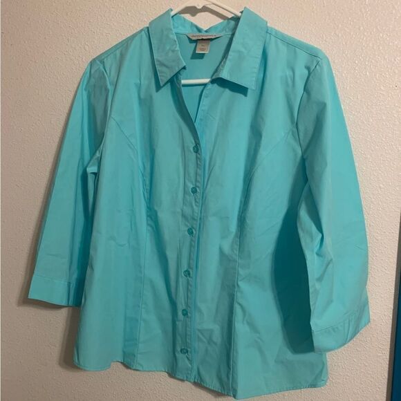 CHRISTOPHER & Banks Petite Large Blue Button Down‎ Shirt - Picture 1 of 4